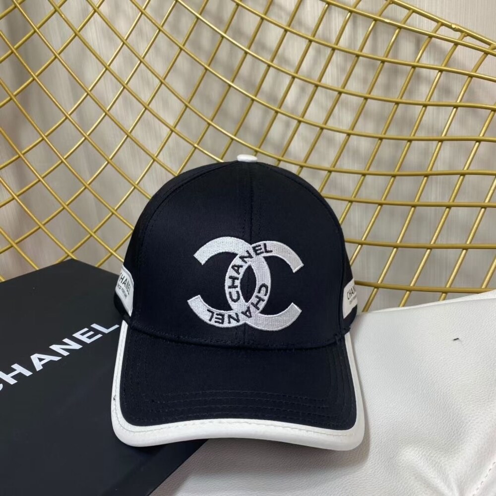 Chanel Text Logo White CC Black Baseball Cap